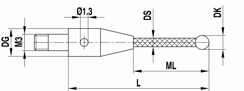 M3 шарик из нитрида кремния Ø3 мм, стержень из углепластика, L 40 мм, ML 31 мм, для систем ZEISS A-5004-4546
