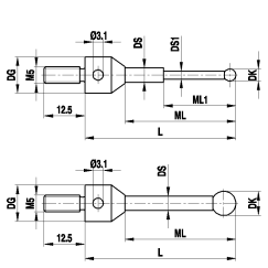 M5 щуп для звёздчатой конфигурации, рубиновый шарик Ø1.35 мм, стержень из карбида вольфрама, ML 23.85 мм, для систем ZEISS A-5555-0078