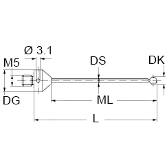 M5 рубиновый шарик Ø2 мм, стержень из карбида вольфрама, L 25 мм, ML 15 мм, для систем ZEISS A-5555-1563